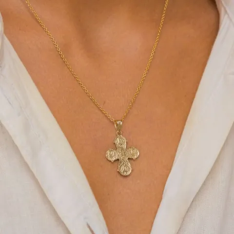 18 x 30 mm dagmarkors halsband i förgyllt silver med hängen i 14 karat guld