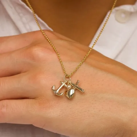 tro-hopp-kärlek halsband i förgyllt silver med hängen i 8 karat guld