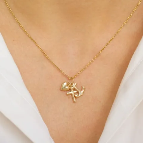 tro-hopp-kärlek halsband i förgyllt silver med hängen i 8 karat guld