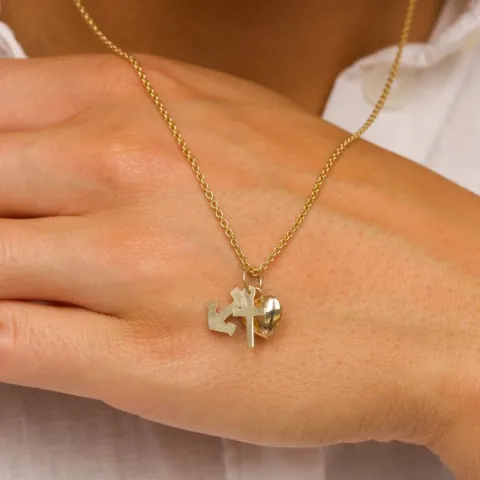 tro-hopp-kärlek halsband i förgyllt silver med hängen i 8 karat guld