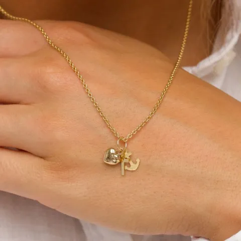 tro-hopp-kärlek halsband i förgyllt silver med hängen i 8 karat guld