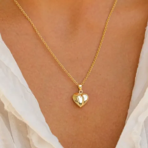 12 x 17 mm hjärta halsband i förgyllt silver med hängen i 8 karat guld - Amoré