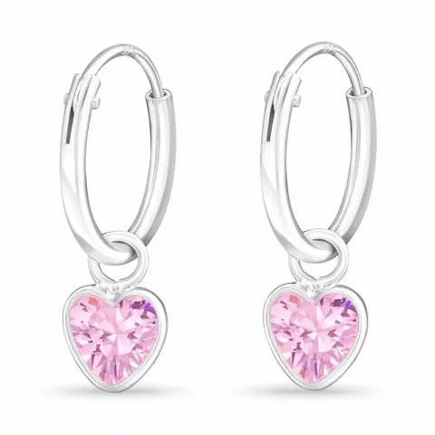 12 mm hjärtan rosa kristal creol i silver