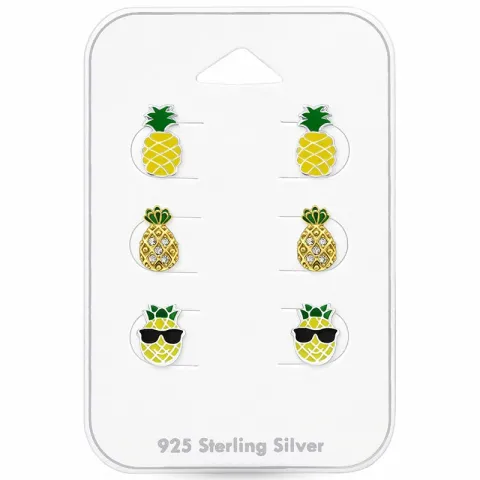 ananas örhängestift i silver med förgyllt silver