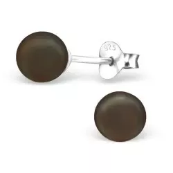 6 mm runda bruna örhängen i silver