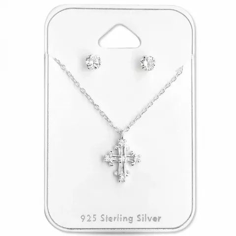 Kors set med örhängen och halsband i silver