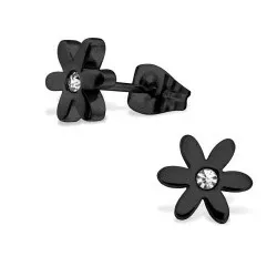 Blommor örhängen i svart stål