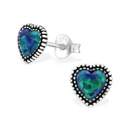 Hjärta örhängen i oxiderat sterlingsilver