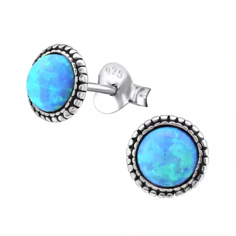 blå opal örhängen i oxiderat sterlingsilver