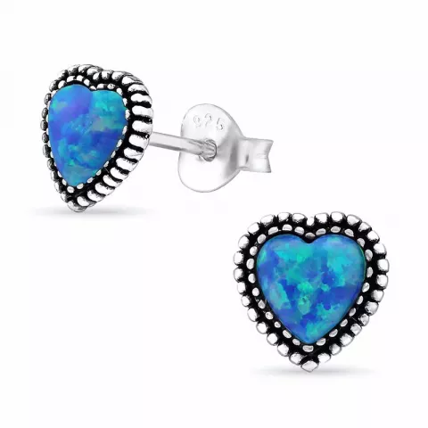 Hjärta blå opal örhängen i oxiderat sterlingsilver