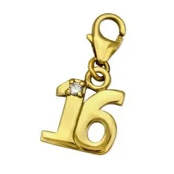 16 charms hängen i förgyllt silver
