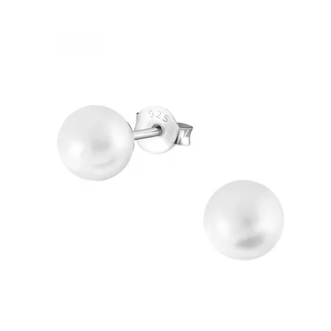 6 mm runda vita pärla örhängestift i silver