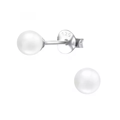 4 mm runda vita pärla örhängen i silver