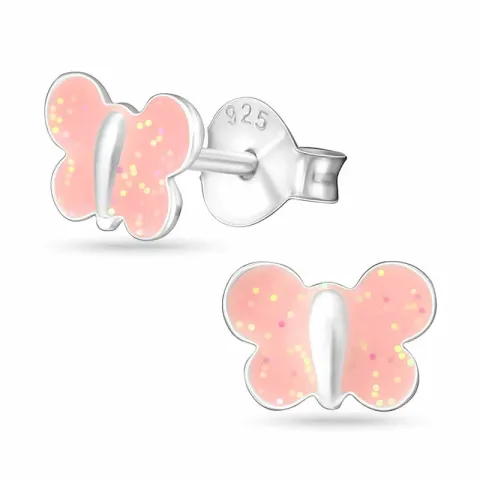 Rosa fjärilar örhängestift i silver