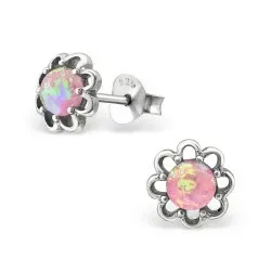 Blommor rosa örhängen i oxiderat sterlingsilver