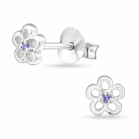 Blommor lila örhängestift i silver