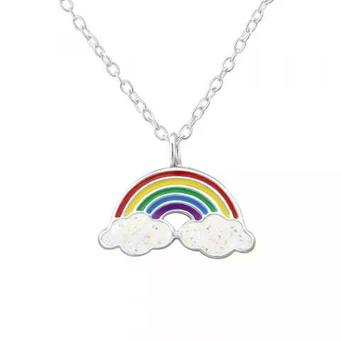 Regnbåge multifärgat hängen med halskedja i silver