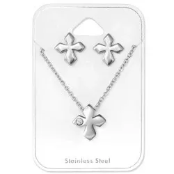 kors set med örhängen och halsband i Rostfritt stål