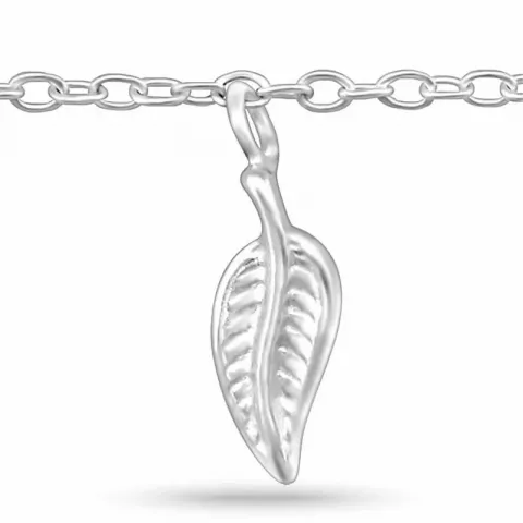 Blank och matt blad fotlänk  i silver med hängen i silver