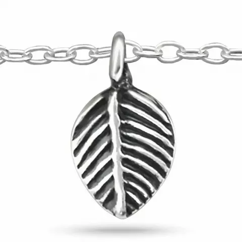 Ovalt blad fotlänk  i silver med hängen i silver