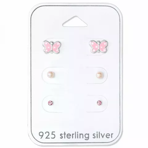 Fjärilar rosa örhängestift i silver