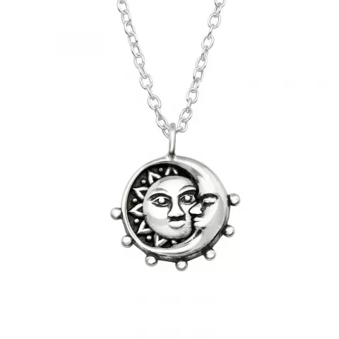 måne och sol halskedja med berlocker i oxiderat sterlingsilver