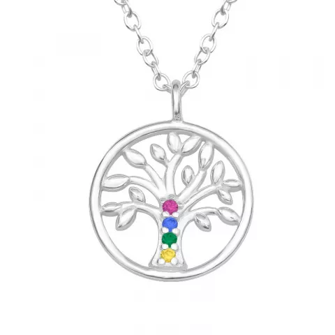 livets träd zirkon halskedja med berlocker i silver