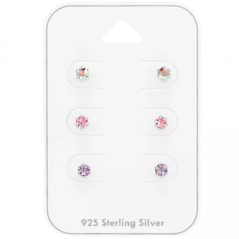 3 mm rosa kristal örhängestift i silver