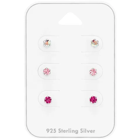 3 mm rosa kristal örhängestift i silver - Little Ones