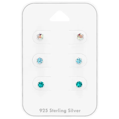 3 mm ljusblå kristal örhängestift i silver - Little Ones
