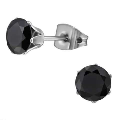 6 mm sort zirkon örhängestift i titan