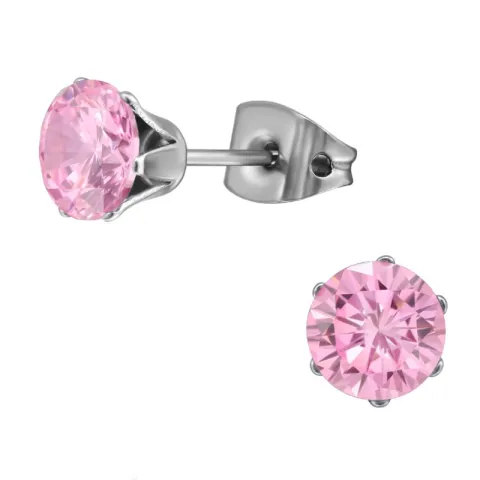 6 mm rosa zirkon örhängestift i titan