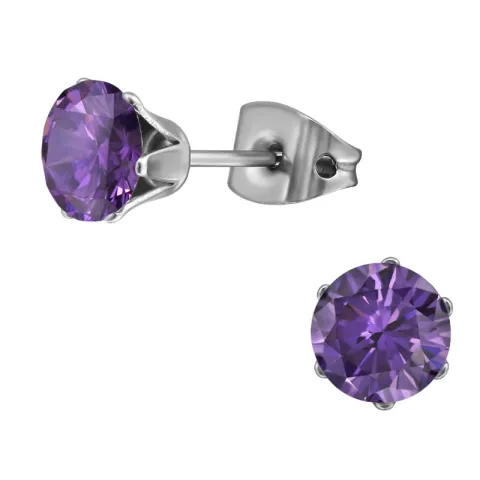6 mm lila zirkon örhängestift i titan