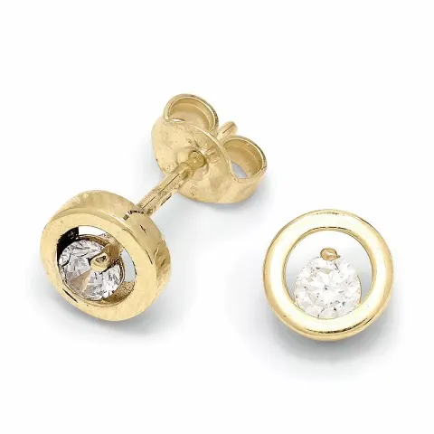 Runda örhängestift i 14 karat guld med 