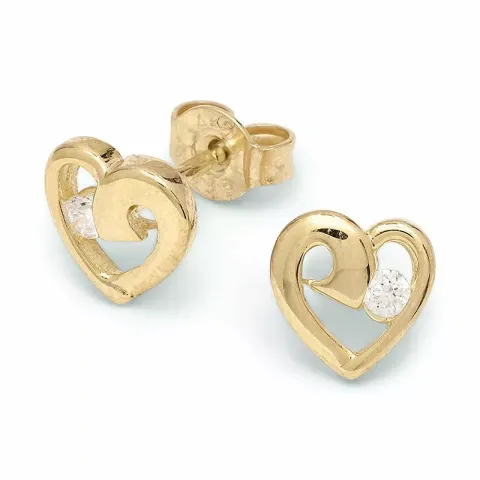 äkta  hjärteörhängen i 14 karat guld med zirkoner