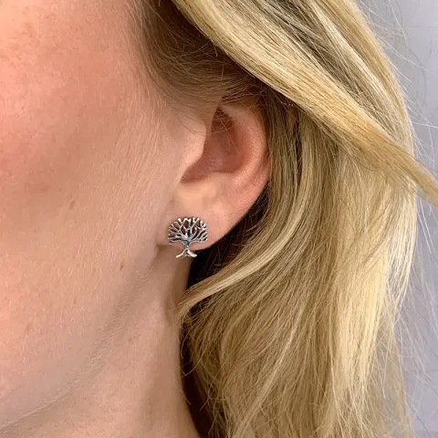 livets träd örhängestift i oxiderat sterlingsilver