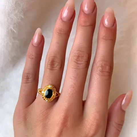 onyx ring i förgyllt silver