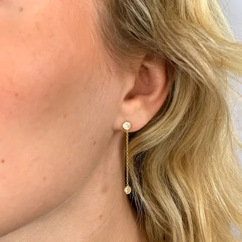 långa zirkon kedja örhängen i förgyllt silver