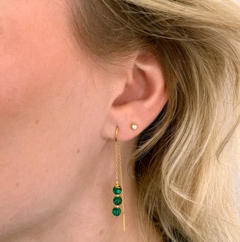 malakit kedja örhängen i förgyllt silver - Loom Stones