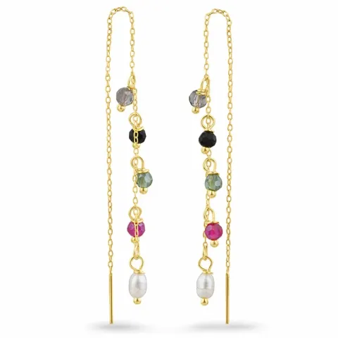 multifärgade sten kedja örhängen i förgyllt silver - Loom Stones