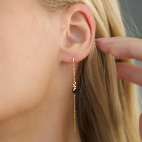 svarta zirkon kedja örhängen i förgyllt silver - Loom Stones