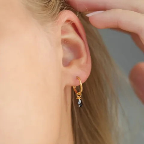 12 mm svarta zirkon creol i förgyllt silver - Loom Stones