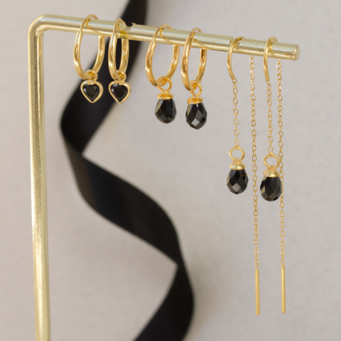 12 mm svarta zirkon creol i förgyllt silver - Loom Stones