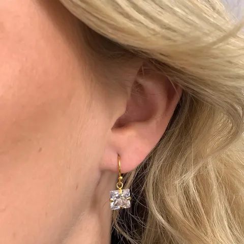 Långa fyrkantigt zirkon örhängen i förgyllt silver