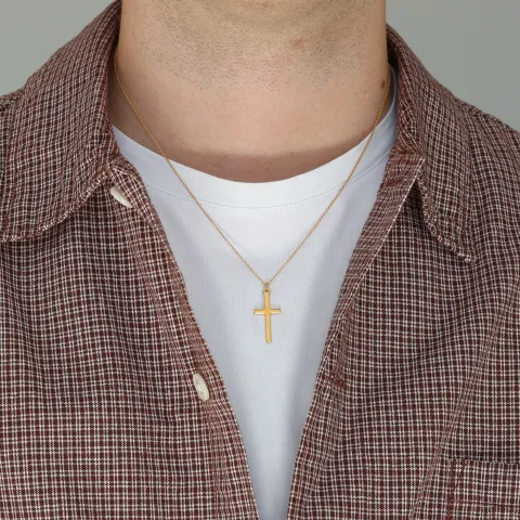 12 x 26 mm kors halsband i förgyllt silver med korshänge i förgyllt silver