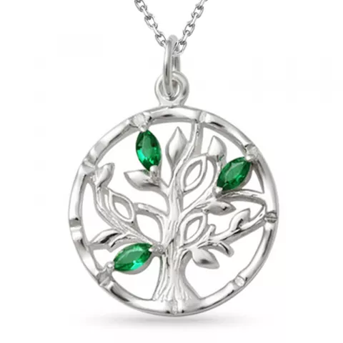 livets träd smaragd hängen med halskedja i silver