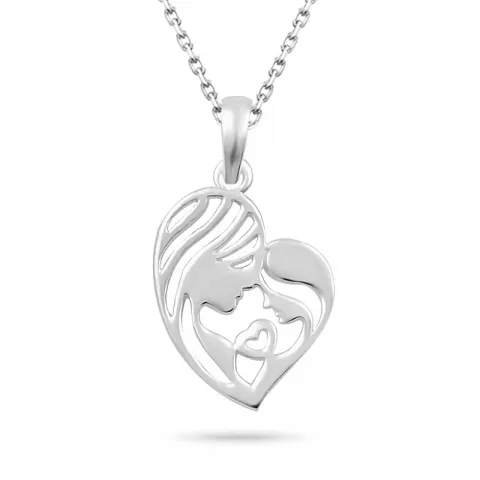 hjärta mor och barn halsband i silver med hängen i silver