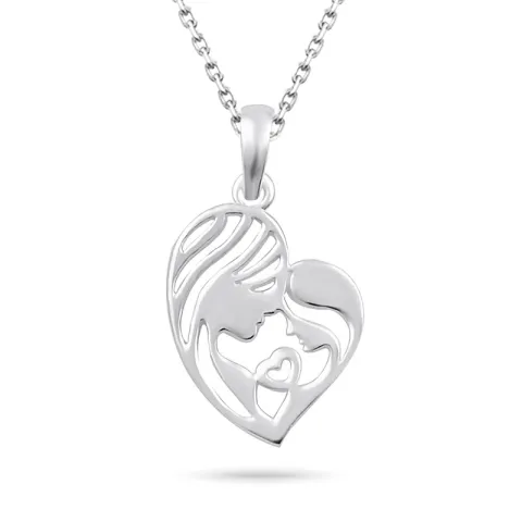 hjärta mor och barn halsband i silver med hängen i silver