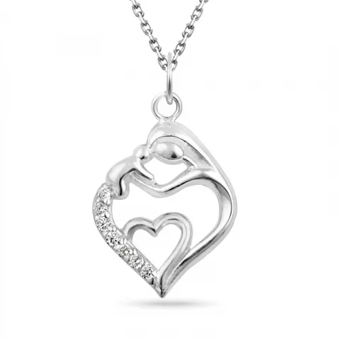 hjärta mor och barn zirkon halsband i silver med hängen i silver