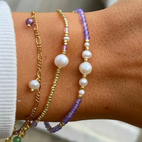 Hultquist Maya pärla armband i förgyllt silver färgat sten